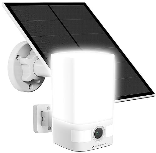 VisorTech WiFi Solar-Kamera: Solar-2K-Überwachungskamera, LED-Licht, Alarm, 14,4-Ah-Akku, WLAN, App (Überwachungskamera Set, Überwachung Kamera außen, Solarlampe mit Bewegungsmelder)