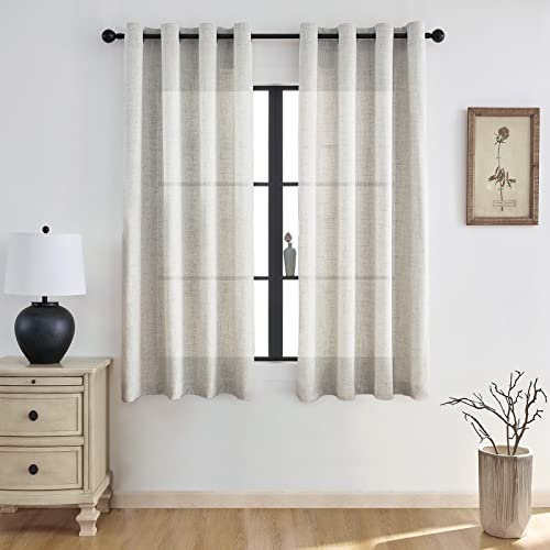 Melodieux Vorhang mit Ösen - Halbfrei Gardinenschals 2er Set, 225x140cm, Natürlich Leinen Optik Boho Vorhänge, Verdunkelungsvorhang für Esszimmer, Flur, Wohnzimmer, Schlafzimmer