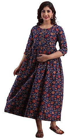 MAGHMAWomen's Maternity Dress Kurti for Pregnancy Women with Breastfeeding Dress with Floral Maxi Maternity Dress, Royal Blue, 4XL