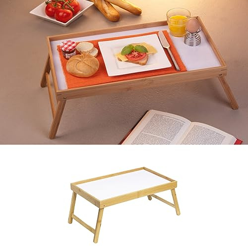 Mojawo Betttablett Bambus H x B x T: ca. 22 x 50 x 30cm Betttisch als Frühstückstablett oder Beistelltisch Serviertablett mit Tragegriffen Tabletttisch klappbar und pflegeleicht