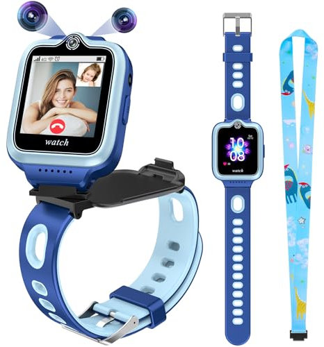 EURHOWING Kinder Smartwatch mit GPS Telefon Uhr, 4G WiFi Videoanruf Smart Watch mit 360°Drehbar & Dual-Kamera SOS, Schrittzähler, Weihnachten Geburtstag Spielzeug Geschenke für Kinder Jungen Mädchen