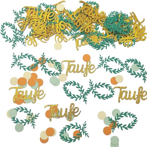 WANYI 160 Stück Taufe Deko Set Fisch Tischdeko Taufe Deko Grün Gold Gelb Eukalyptus Streudeko Taufe Schriftzug Dekoration für Junge Mädchen