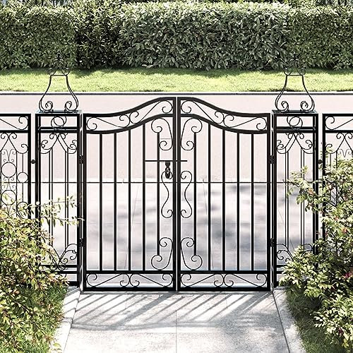 BaraSh Garden Gate Black 121x8x100 cm Wrought Iron,Garden Gates High galvanised wrought iron metal swing gate