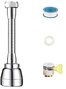 CLKE Embout Robinet Cuisine,172mm Rallonge Robinet Lavabo Universelle en Laiton,Flexible Robinet Cuisine à 360 °,Trois Modes Pressurisation Anti-Eclaboussures,Accessoires d'Installation（Argent)