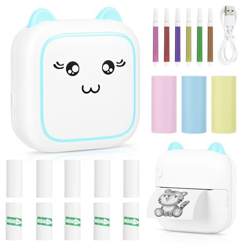 Comius Sharp Mini Drucker für Smartphone, Bluetooth Thermodrucker, Smartphone Drucker, Handy Drucker mit Etikettendruckpapier, Farbigem Papier, Stiften,Tragbarer Taschendrucker für Android, iOS (C)