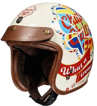 BOSERMEM Retro-Motorradhelm, ECE 22.06 Zertifizierter Offener Helm. Das Futter Ist Belüftet Und Atmungsaktiv. Geeignet Für Cruiser, Roller, Scooter-Helm Und Mopeds(Beiges Puzzle, L=57-58cm)