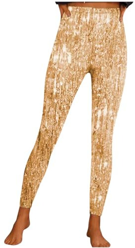 KOG Warehouse Deal Damen Leggings High Waist Sportleggins Sexy Leggings Push up Elegant Gym Hose Frau Jogginghose Grafik Outdoorhose Mode Wanderhose Kurzgröße Fitnesshose Gutscheine Gold M