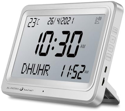 Azan Uhr, Automatisch Weltweit Digital 8 Azan Gebet Sounds Muslimische Gebet Uhr für Home Decor (White)