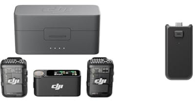 DJI Mic 2 (2 TX + 1 RX + Charging Case), All-in-one Wireless Microphone, Intelligent Noise Cancelling, 32-bit Float Internal Recording & Osmo Pocket 3 Battery Handle, Compatibility: Osmo Pocket 3