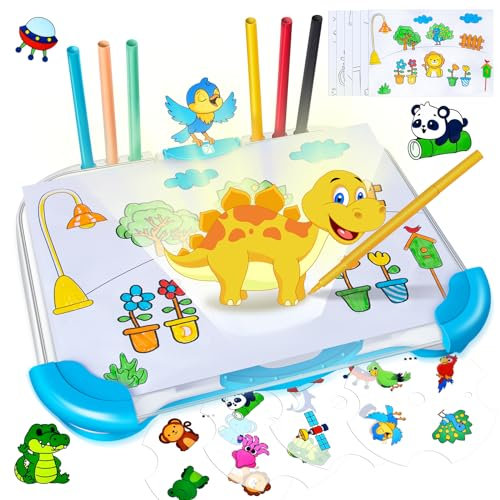 JONRRYIN Projecteur de Dessin Intelligent, Kit Dessin Enfant avec 64 Motifs, Machine à Dessiner, Jouet de Tableau Projection, Jeux Educatif pour 3 4 5 6 7 Ans Filles Garçons (Bleu)