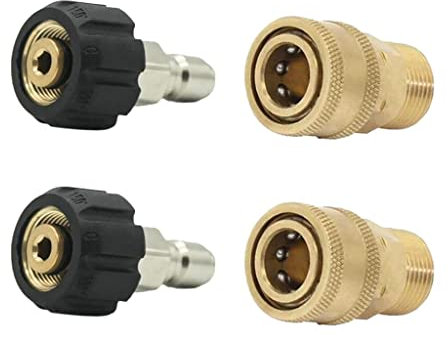 Luzhengyang 2 Kits Hochdruckreiniger-Anschluss M22/14 auf 1/4 Stecker Adapter Schnellspanner-Set, einfach zu bedienen für Outdoor-Powergeräte, Gartenschlauch, Kompressor, Messingbeschläge im