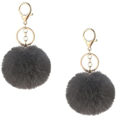 Adunsiaoto 2 Stück Auto Flauschiger Plüsch Schlüsselanhänger, Auto Schlüsselanhänger Mit Plüsch Ball Anhänger für Auto Schlüsselring, Autoschlüssel Ornament(Grau)