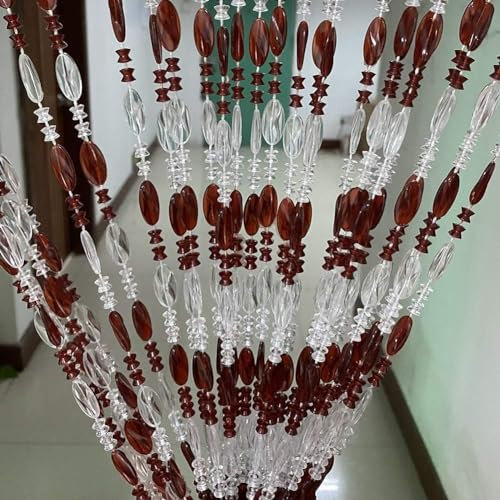 Hanging Acrylic Beaded Door Curtain Décor Tassel Room Divider Curtain, Brown 100cm X 195cm