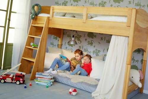BioKinder Hochbett Kinderbett Noah aus Bio-Erlenmassivholz, mit Treppenleiter, Betthöhe 120 cm