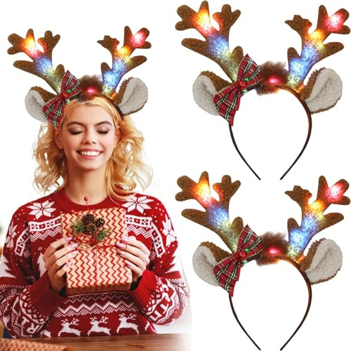 Rentier Haarreif, Haarreif Weihnachten mit Reh Ohren,Geweih Haarreifs | Hirsch Reh Geweih Ohren Haarreifs in Braun Kopfschmuck Haarschmuck Accessoire für Weihnachten Fasching Karneval