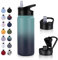 UMBFUN Edelstahl Trinkflasche - 500ml - mit Strohhalm,Auslaufsicher,Kohlensäure Geeignet,BPA frei Thermosflasche(+2 Deckel) Vakuum Doppelwandisolierung für Sport,Reisen,Camping,Schule,Fahrrad,Gym