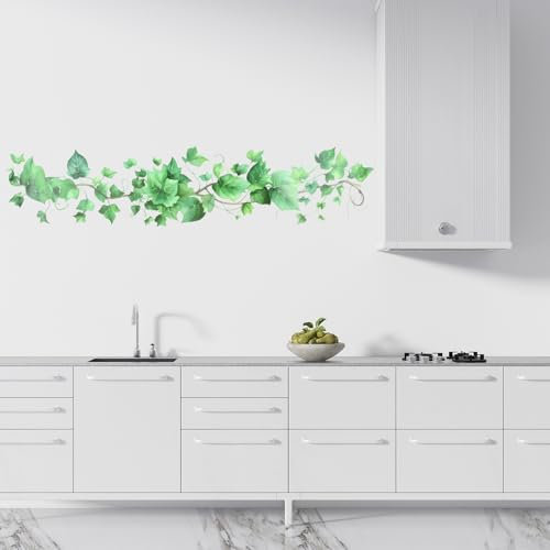 2 Stück Wandtattoo Pflanzen, Grüne Blätter Rebe Wandaufkleber Entfernbares Naturpflanzen Wandsticker Dekor für Wohnzimmer, Schlafzimmer, Küche, Sofa Fernseher Hintergrund, Wanddekoration