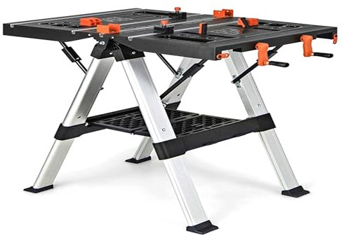 WEN 2-in-1 Folding Work Table and Sawhorse, 440-Pound Capacity with Onboard Clamps and Clamp Dogs (WB3225)
