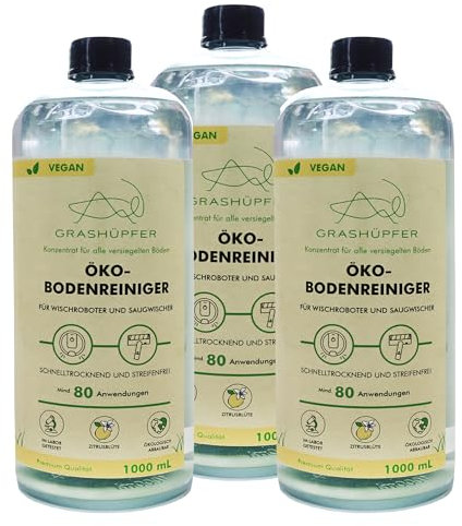 Set of 3 GRASHÜPFER® Eco Floor Cleaner for Mop Robots [Citrus Bloss] - Mop Robot Cleaning Agent Compatible with Roborock, Dreame, Ecovacs & Co. for Laminate, Parquet, Vinyl & Tiles - 3 x 1000 ml