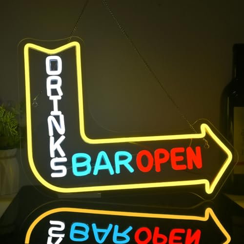 Looklight Beverage Bar Opening Neon Schild,Led Schild Schriftzug für Drinks Dekoration,Dimmbar Led Neon Sign mit USB für die Dekoration Pub Geschäft Bier Club Nachtclub Party Store Geschenk