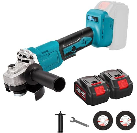Akku Winkelschleifer, 125 mm Elektrischer Schleifer, Winkelschleifer mit 21V Akku, 13000r/min Bürstenloser Motor Trennschleifer, zum Entfernen von Farbe und Mörtel (2 akku)
