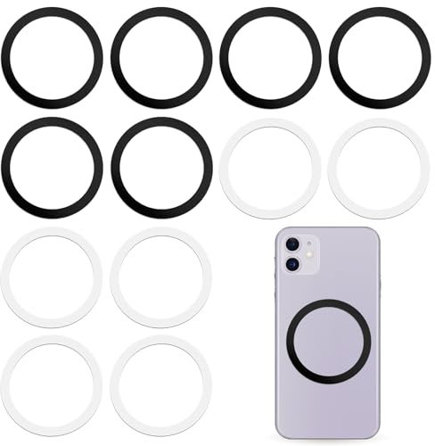 JIYIN 12 Pcs Universal Metal Ring Magnet Sticker for Phone Cases & Wireless Charger, Ultra-Thin Magnetic Adapter Magnetic Ring for Car Holder & Wireless Charging, (Without Magnet) Black & White