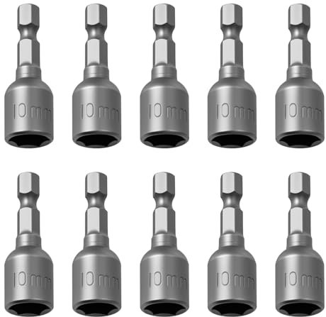 10Pcs 10mm Hex Bit Socket Quick Change Metric Hex Shank Power Nut Setter Impact Driver Bit Set 42mm Length for Tools Electric Screwdrivers Auto Repair Woodworking Machine Maintenance