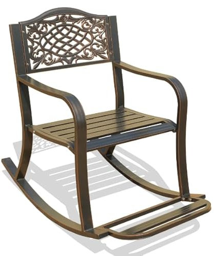 GIANTEX Fauteuil à Bascule en Fonte d'Aluminium, Chaise à Bascule avec Dossier, Accoudoirs, Dossier à Motif, Siège à Latte, Repose-Pieds, Charge 150 kg, Fauteuil avec Coussins Antidérapants, Butées