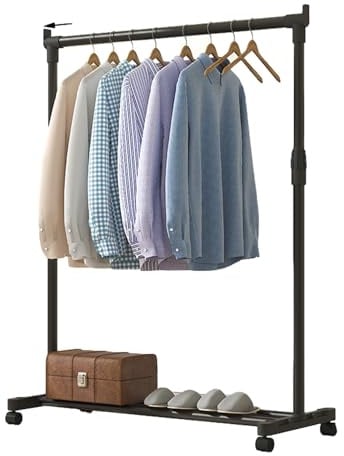 BnyHjir Portant à vêtements sur roulettes 68 x 38 x 130 cm en acier carbone robuste télescopique Séchoir à vêtements réglable en hauteur 75-130 cm