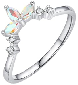 Wycian Ehering Einzeln Ehering Damen 60 Weißgold 14 Karat Au585 Marquise Granat Vorsteckring für Tante Elegant Schmuck Geschenk