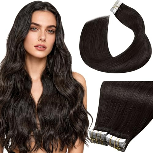 LaaVoo Echthaar Extensions Tape Braun 50cm Extensions Tape Echthaar Dunkelbraun Invisible Tapes in Extensions Glatt 40pcs 50g #2