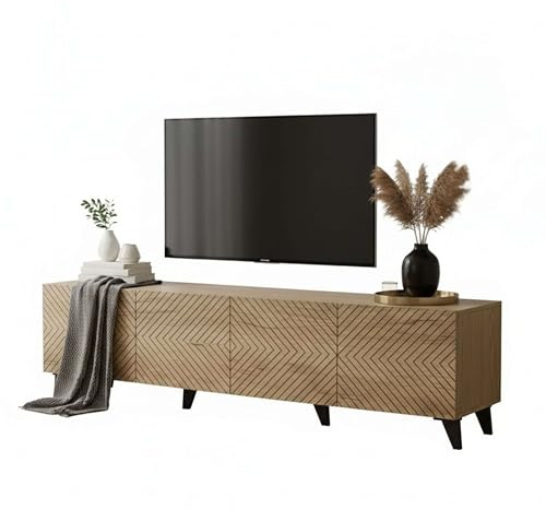 Miroytengo Mueble de TV 200 cm Josi Salón Comedor 4 Puertas abatibles Melamina Roble Artesano y Negro