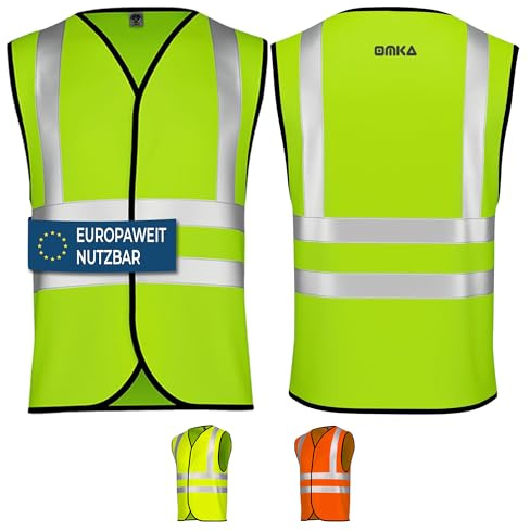OMKA Warnweste Set – Sicherheitswesten Neonfarben mit 360° Reflexstreifen – Auto Pannenweste für Kinder & Erwachsene mit Klettverschluss (4, Neon Grün, XXL)