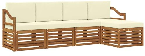 vidaXL Sofagarnituren 5 pcs Natur und Creme Massivholz Akazie, Garten, modernes Outdoor-Sofa-Set, modulare Terrassenmöbel, robuste Akazie, minimalistische Lounge, ideal für Pool