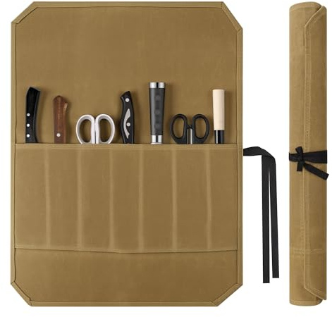 Hahorpa Funda Cuchillos Cocina, Impermeable Estuche Cuchillos para Chef con 7 Ranuras, Rollo de Cuchillo Encerado Resistente para Chefs, Apta para Acampadas al Aire Libre, Regalos Ideales para Padres