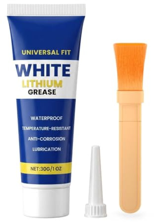 White Lithium Grease, Multipurpose Lubricant Lithium Grease with Brush(30g) | Garage Door Lubricant Grease Tube, Reduce friction, for Gears Hinges Bearings, Ideal for Tracks Marine Automotive Industrial