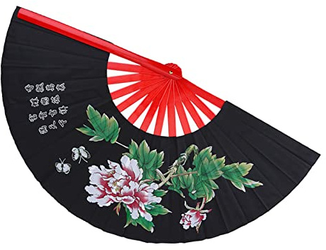 Tbest Éventail Danse Tai Chi, Éventail Chinois Violet, Fan de Soie de Bambou, Pliable, Léger, Noir, 33cm x 0.2cm