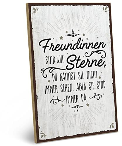 ARTFAVES® Wandbild Holzschild mit Spruch - FREUNDINNEN SIND WIE STERNE - Türschild Retro Vintage Deko Bild Geschenk - Freundschaft