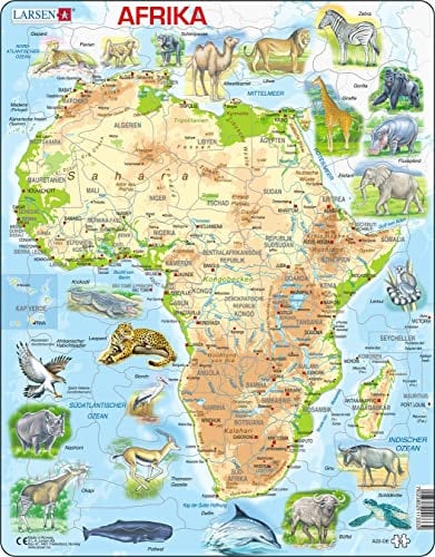 Larsen A22 Physische Karte von Afrika, Deutsch Ausgabe, Rahmenpuzzle mit 63 Teilen