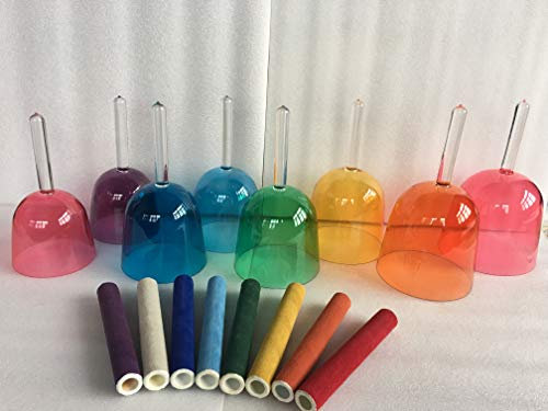 4th Octave Crystal Singing handle Bowl chakra set (8 Pcs) musical note-CDEFGABC5,Size:5.0-6.5 inch standard 440 or 432HZ