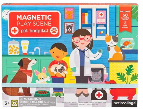 PETIT COLLAGE 8074 Pet Hospital Magnetic Play Scene Magnetspiel Tierklinik, Mehrfarbig