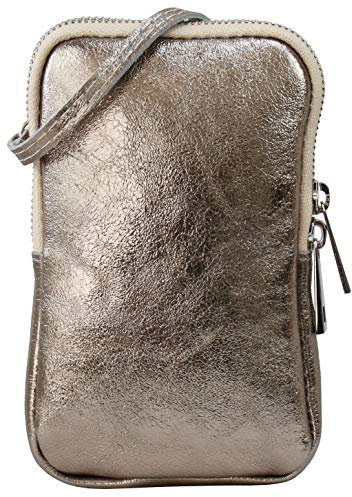SH Leder Damen Echtleder Handytasche Umhängetasche Geldbörse Multifunktion Beutel Mini Bote Abnehmbar Verstellbar Schultergurt Handy bis 6,8 Zoll 11x18cm Jana G269 (Bronze)