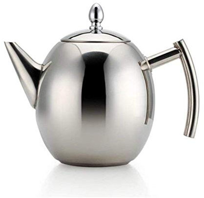 Molinter Metal Teapot Stainless Steel with Sieve Insert Coffee Pot No Magnet Olive Coffee Pot Teapot Silver 1.5 L