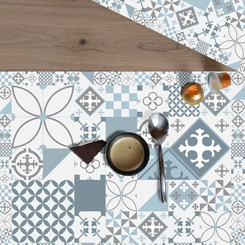 99 DECO - Set de Table Antidérapant Carreaux de Ciment Gris-Bleu - Lot de 4