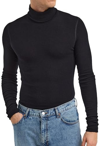 Dilling Herren Rollkragen Shirt aus 100% Bio Merinowolle Schwarz XXL