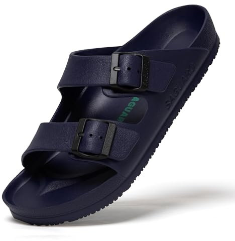SAGUARO Hausschuhe Herren Damen Leicht Elastisch Pantoletten Klassisch Badschuhe Unisex Erwachsener Sandalen, Haus Dunkelblau 45