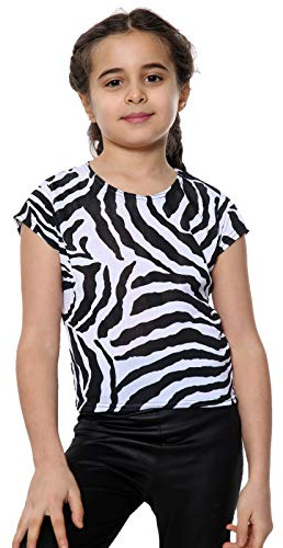 Gum & Berries Top Court pour Fille - Imprimé zèbre - T-Shirt Extensible - T-Shirt d'été - 5-14 Ans