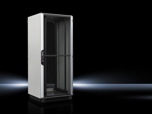 Rittal 5309156 VX IT Netzwerk-/Server-Rack vorkonfiguriert mit verglaster Tür und Standard 482,6 mm Montagewinkeln