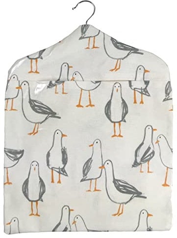 Jolee Fabrics Premium Oilcloth Peg Bags with Wooden Hanger - Large Waterproof Peg Bag, Clothes Clip Storage Perfect for Any Washing Line (Natural Seagulls Peg Bag)