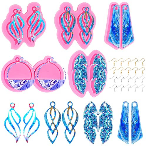 Yolev 5 Stück Harz Ohrringform Epoxidharz Silikonform zum Selbermachen Ohrring Zubehör Set Ohrring Schmuck Form Set mit Ohrhaken